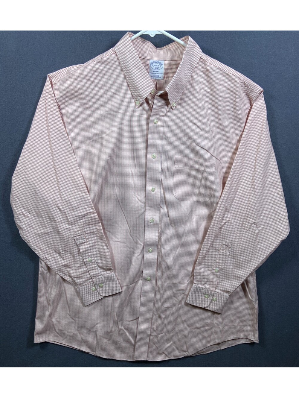 Brooks Brothers Regent 18-4/5 XXL Red White Check Non Iron Cotton Dress Shirt